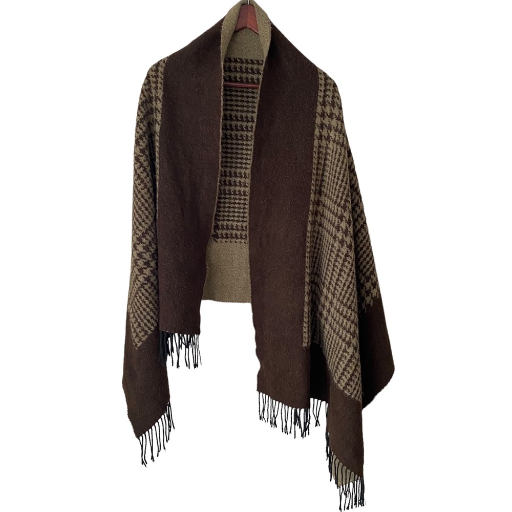 Brown and Camel Houndstooth Blanket Scarf Wrap Shawl Reversible
